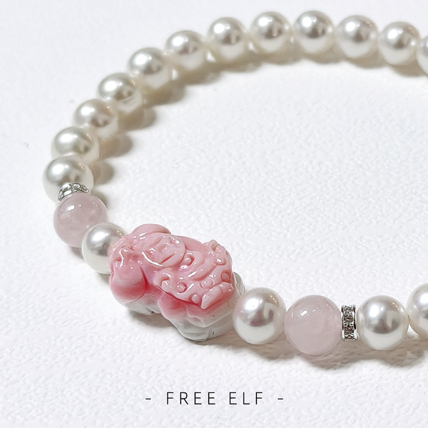 Freshwater Pearl & Rose Quartz Pixiu Bracelet