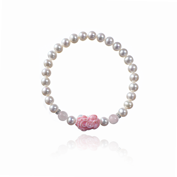 Freshwater Pearl & Rose Quartz Pixiu Bracelet