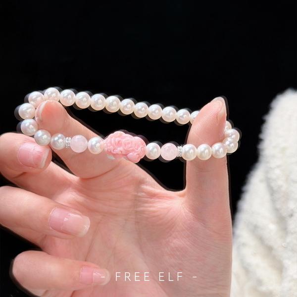 Freshwater Pearl & Rose Quartz Elegant Bracelet