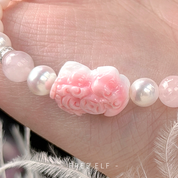 Freshwater Pearl Rose Quartz Bracelet Oriental Style