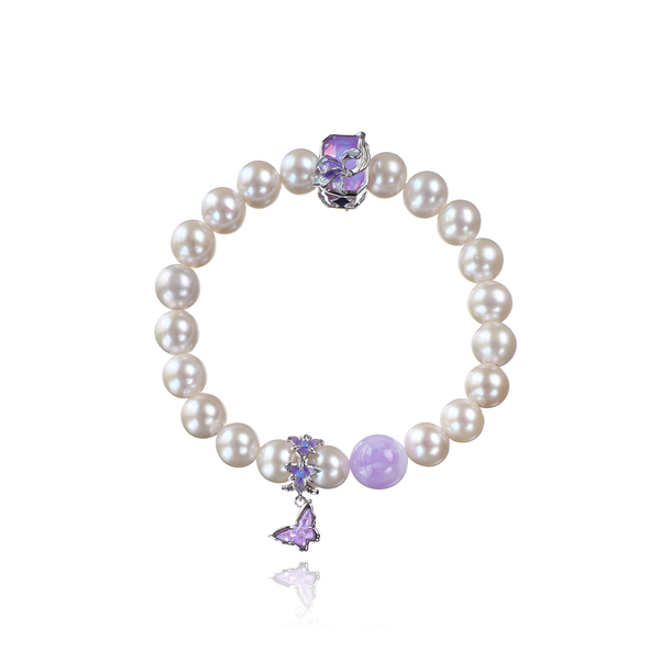 French Elegant Pearl & Purple Crystal Butterfly Bracelet