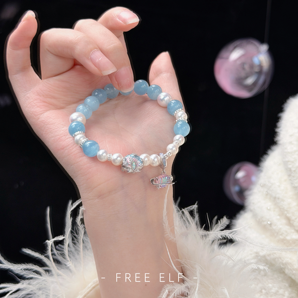 Freshwater Pearl & Blue Crystal Elegant Bracelet