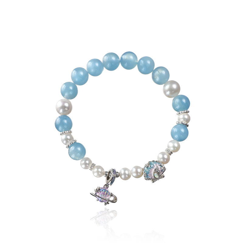 French Elegant Freshwater Pearl Aquamarine Bracelet