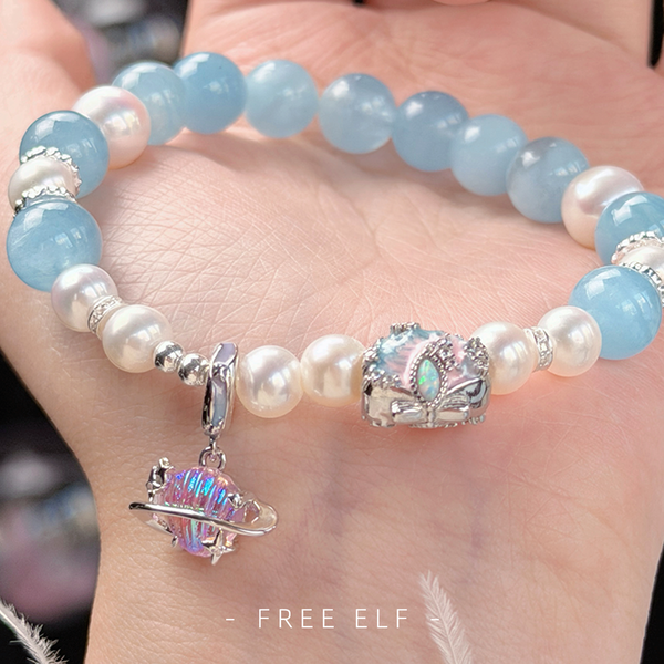 Pearl & Aquamarine Crystal Elegant Designer Bracelet