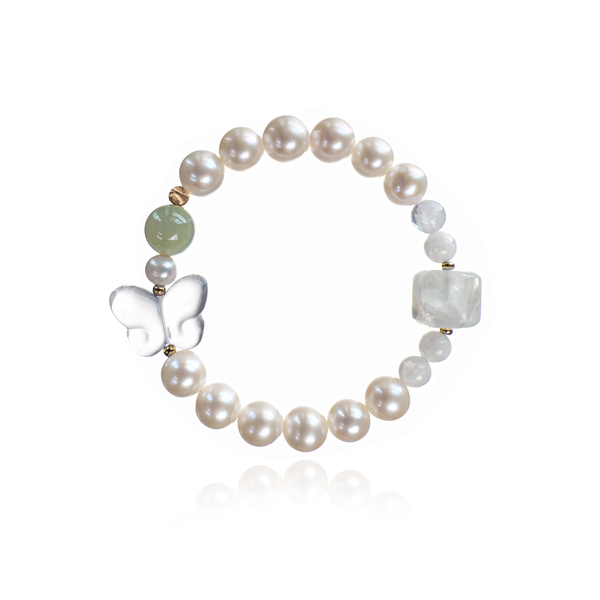 Elegant French Pearl & Crystal Asymmetric Bracelet