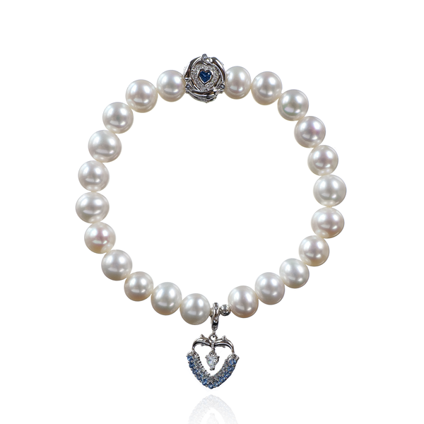 French Elegant Pearl & Crystal Bracelet in Silver