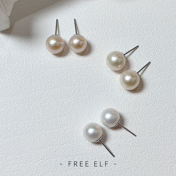 Minimalist French Pearl Stud Earrings in 925 Silver